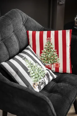 APELT Kissenhülle TANNENBAUM AUF STREIFEN 40x40cm rot