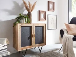 Kommode 80 x 75 cm Schwarz/ Mango massiv