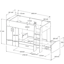 Kinder Parisot Etagenbett STIM 2 braun/grau