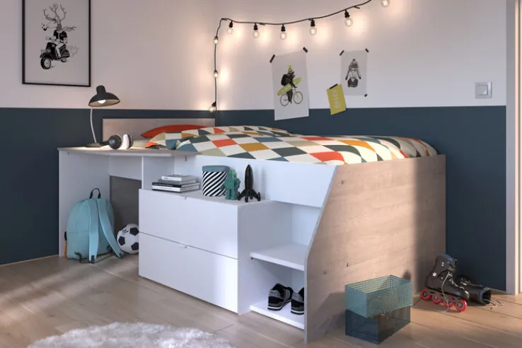 Kinder Parisot Halbhohes Hochbett MILKY 1 weiß / grau