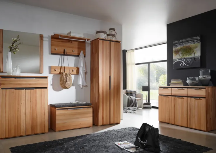 Schuhschrank VICENZA 80 x 108 cm Kernbuche massiv natur geölt/Absetzung Anthrazit gebeizt