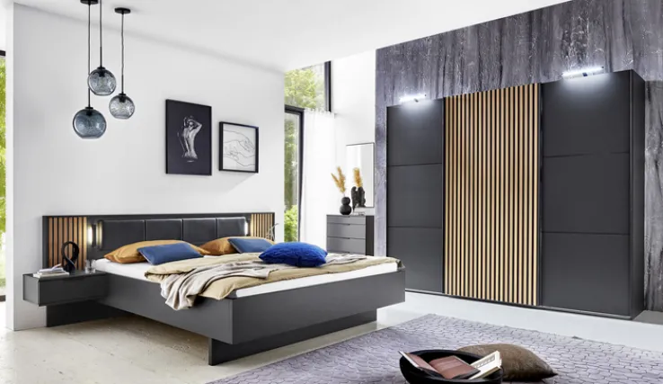 Schwebetürenschrank ALASKA 250 x 216 cm grau/ braun