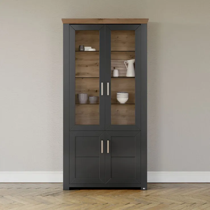 set one by Musterring Vitrine YORK 17 anthrazit /Eiche Artisan