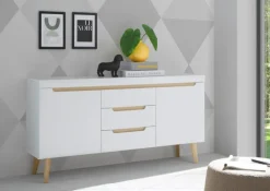 Sideboard SVANTE_TORGE 160 x 83 cm weiß/braun