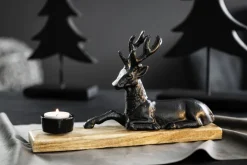 Teelichthalter BLACK FOREST Mango Holz/Aluminium 30 x 18 x 7 cm Braun/Silberfarbig