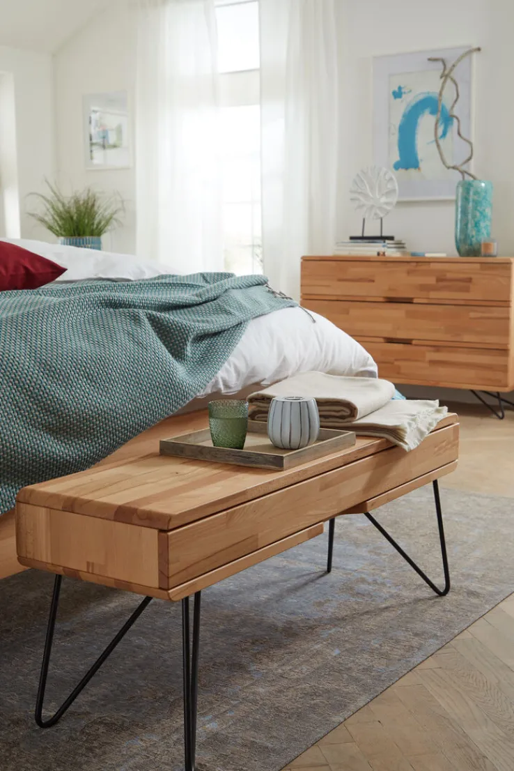 TRAUMWERKSTATT Bettbank ATLANTA Massiv Kernbuche