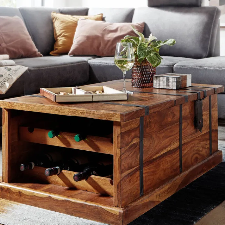 Truhentisch 100 x 40 cm Sheesham braun schwarz