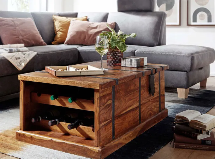 Truhentisch 100 x 40 cm Sheesham braun schwarz