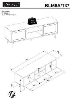 TV-Lowboard BALI 150 x 52 cm Sonoma Eiche/ Rafia Geflecht
