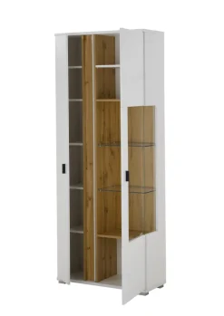 Vitrine LONG ISLAND R 200 cm weiß/ Wotan Eiche