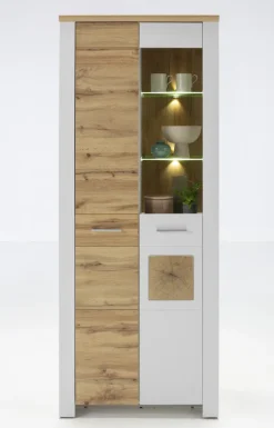 QUARTIER Vitrine RAMIRA 80x202 cm Weiß supermatt / Eiche Nachbildung