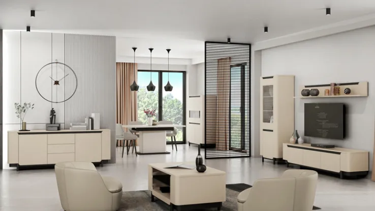 QUARTIER Vitrine VODOL 75,6x196,3 cm Sand/Schwarz