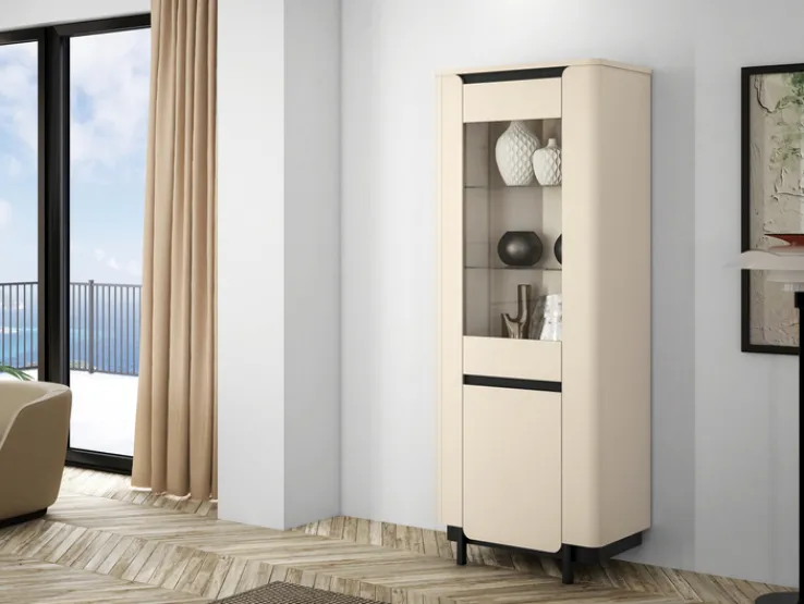 QUARTIER Vitrine VODOL 75,6x196,3 cm Sand/Schwarz