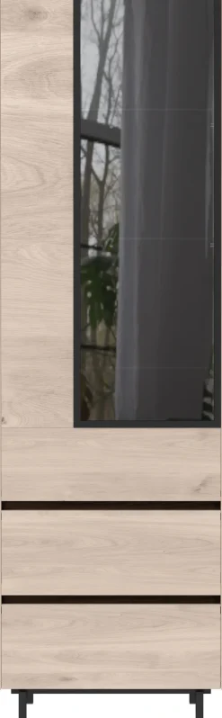 Vitrinenschrank EMMA 84 x 206 cm Castello-Eiche-Dekor beige/schwarz