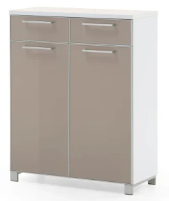 VOSS Schuhkommode SANTINA 108 x 84 cm Lack weiß/ Glas taupe