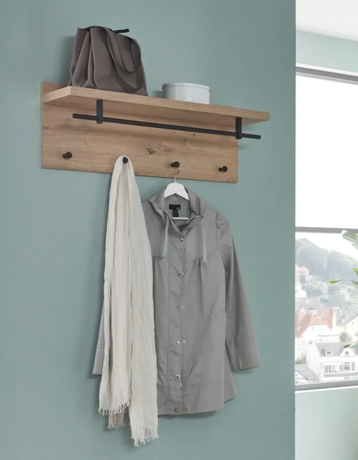 Wandgarderobe PARMA5 Eiche-Dekor/schwarz 75 x 30 cm