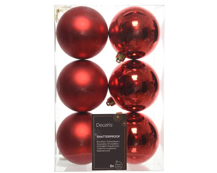 Weihnachtskugeln Set 6-tlg. 8 cm bruchfest weihnachtsrot