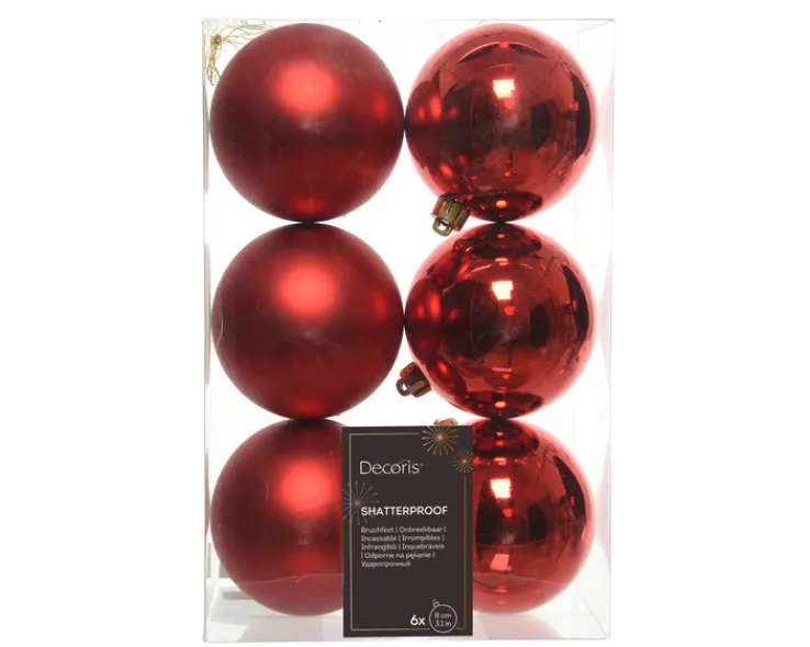Weihnachtskugeln Set 6-tlg. 8 cm bruchfest weihnachtsrot