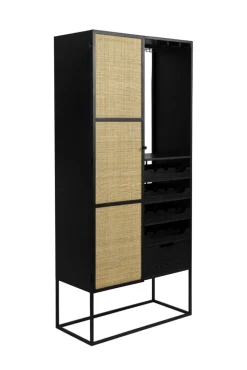 QUARTIER Weinschrank JOANNA 80 x 175 cm Rattangeflecht/schwarz