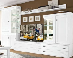 Wohnwand 334 x 222 x 51 cm Holznachbildung in Weiß lackiert